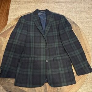 Tommy Hilfiger 36R Green/ Black Tartan Plaid Wool Mens Jacket Blazer Sport Coat